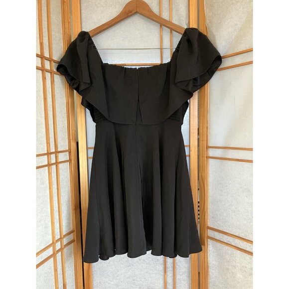 Amanda Uprichard Black Silk Mini Cocktail Dress Short Sleeve Ruffle Front, Small - Picture 8 of 10